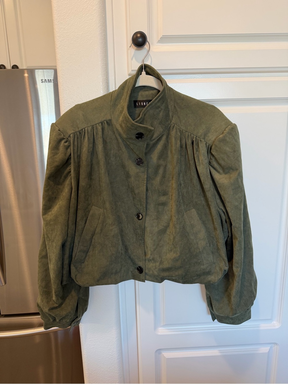 Lioness Olive Green Suede Button-Front Jacket